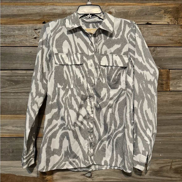 MICHAEL Michael Kors Tops - MK Michael Kors Gray White zebra print long sleeve button front top
